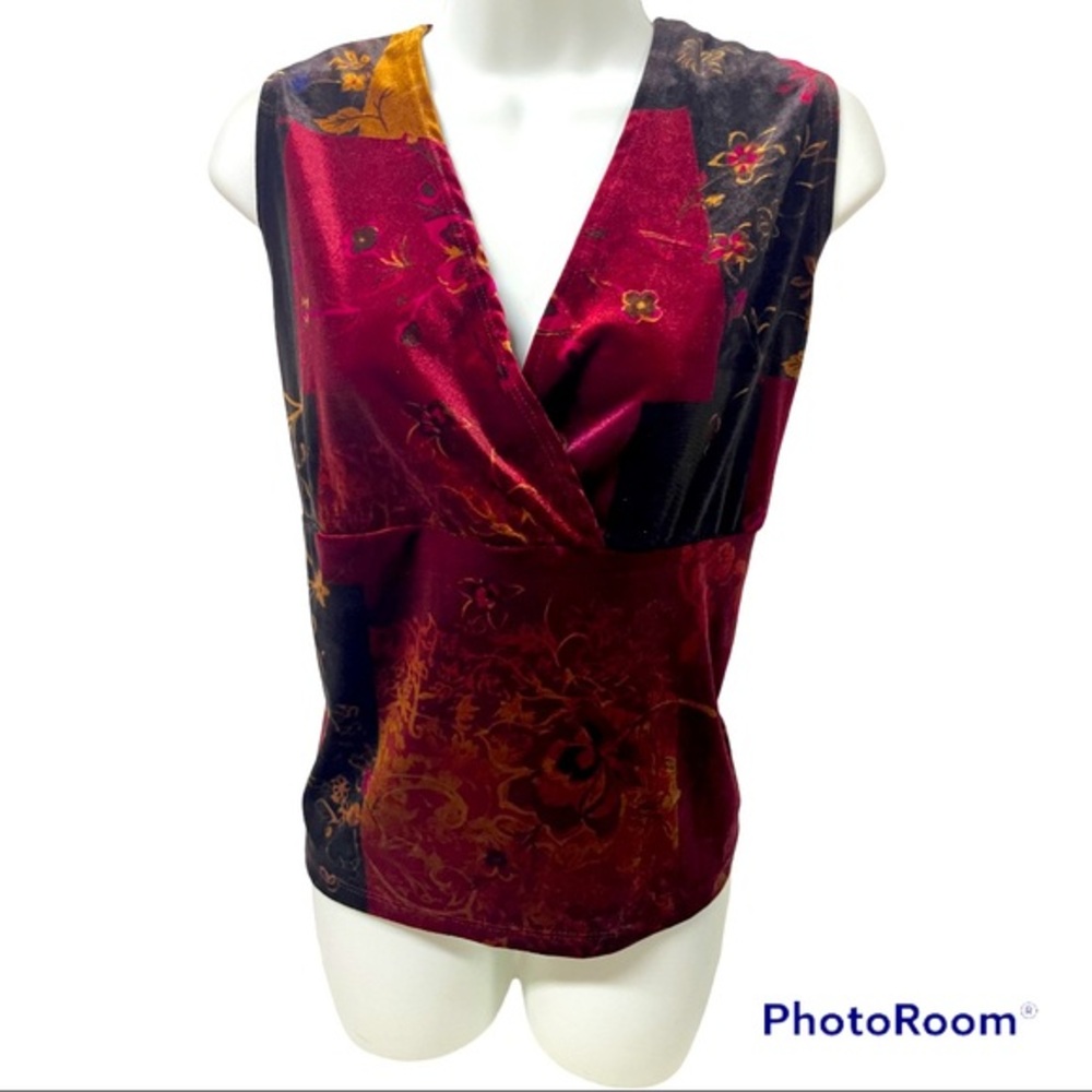 Only Mine Velvet Wrap design Sleeveless XL Business Top Deep wine stretch New